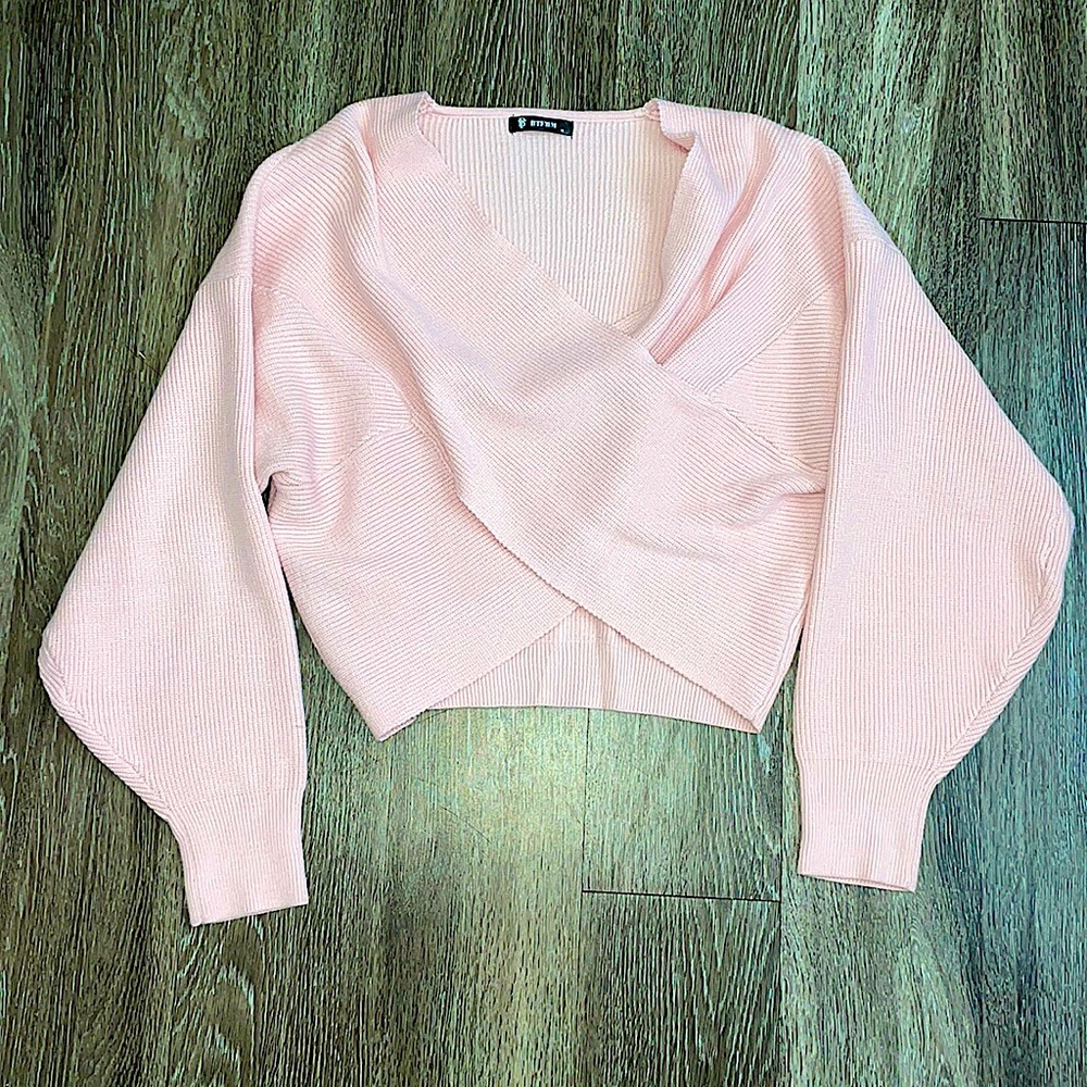 Off the shoulder sweater crop top with bubble sleeves